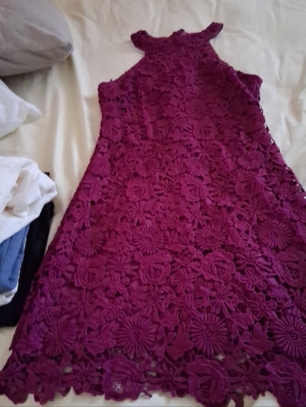 Lulu's Burgandy Floral Lace Halter Mini Dress